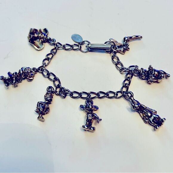 Vintage Silver Tone Disney Character Figurine Kids’ Charm Bracelet - Picture 1 of 5